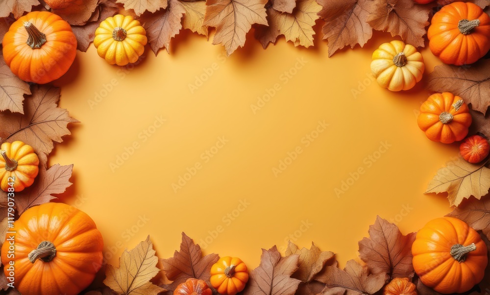 Autumn pumpkins with colorful leaves Autumn pumpkins with colorful leaves