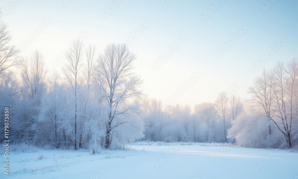 Serene winter landscape with frosted trees Serene winter landscape with frosted trees