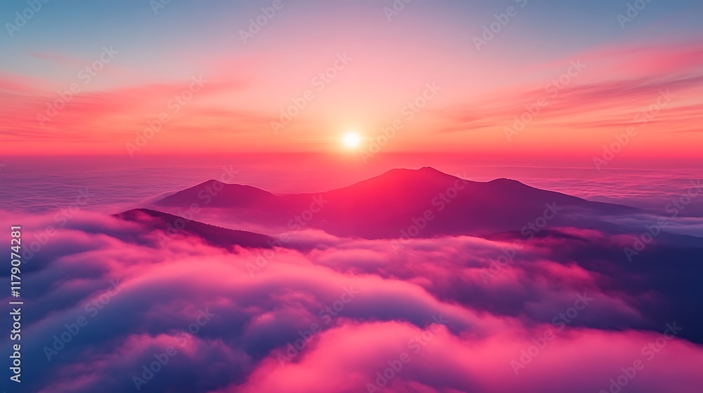 Vibrant sunset over mountains and clouds. Vibrant sunset over mountains and clouds.