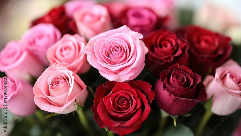 Obraz premium Bouquet of Pink and Red Roses