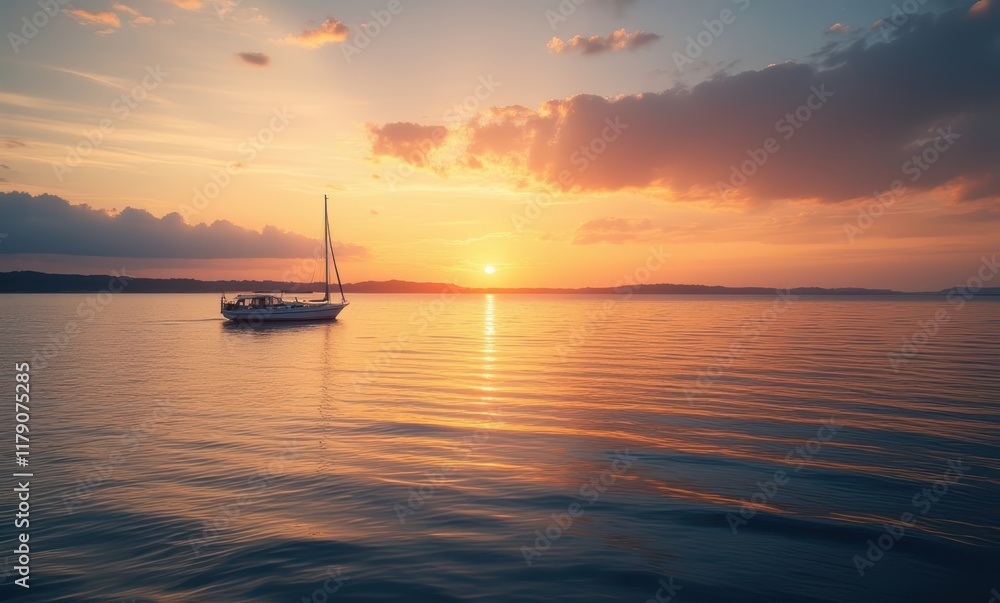 Sailboat gliding across a serene sunset Sailboat gliding across a serene sunset