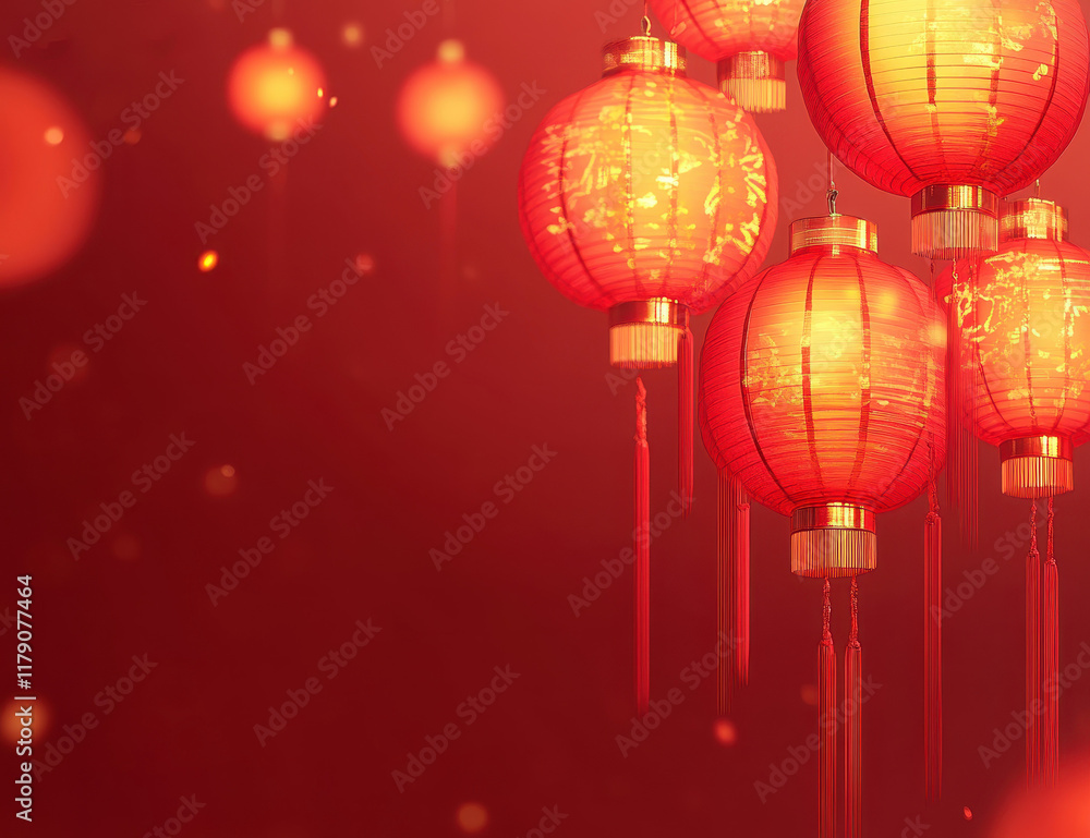 Vibrant red Chinese lanterns glowing brightly against a festive background Vibrant red Chinese lanterns glowing brightly against a festive background
