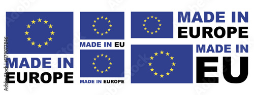 Made in Europe set flat icon for banner design.Information label. Vector illustration.