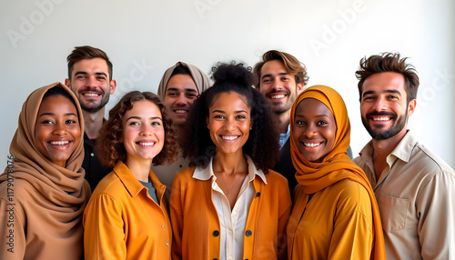 Retrato de un grupo multicultural de jóvenes sonrientes mostrando inclusión y diversidad