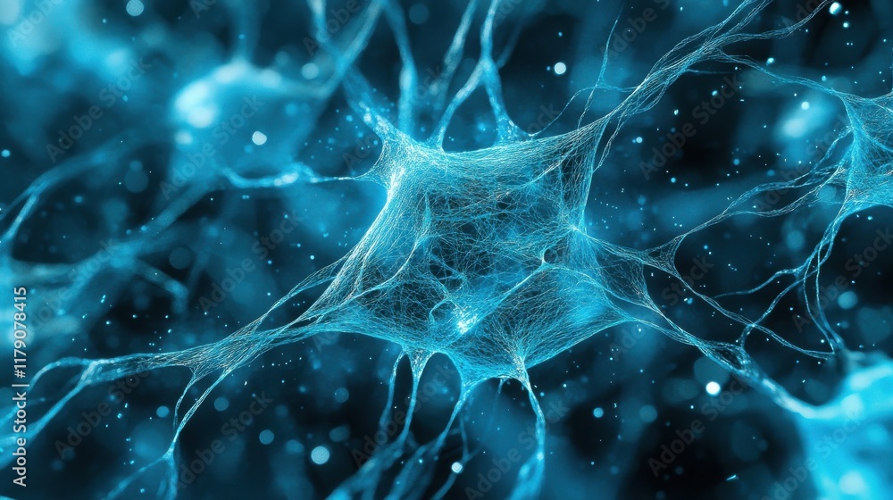 Naklejka premium futuristic abstract blue tech background with digital waves particles artificial neural network cyber computing, Abstract blue teal data technology BG