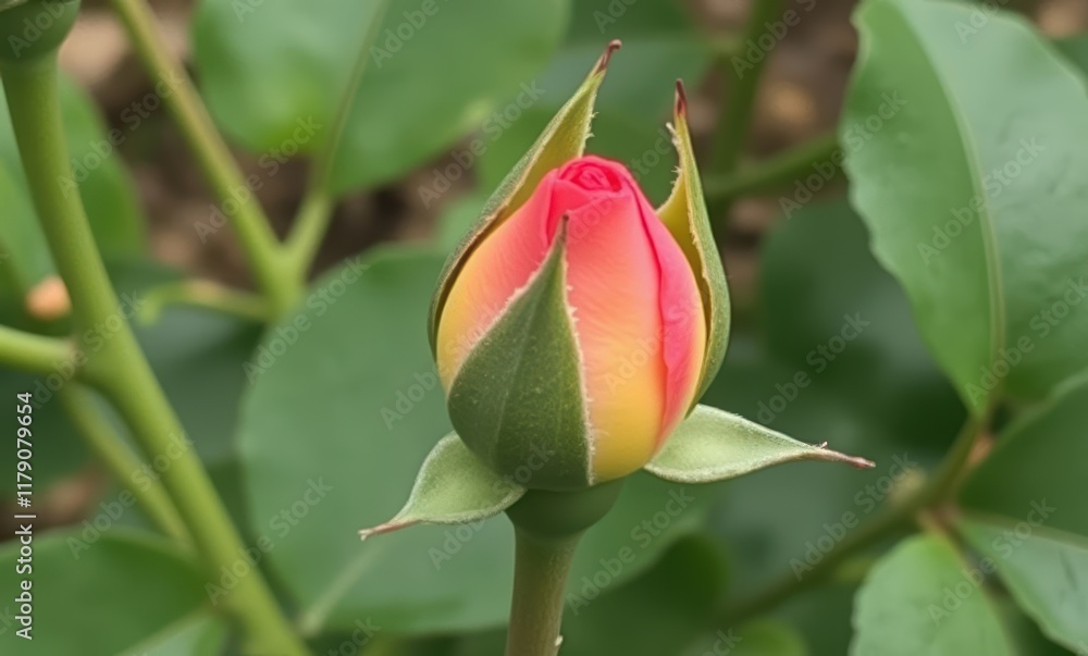 Close-up of a blooming pink rosebud Close-up of a blooming pink rosebud