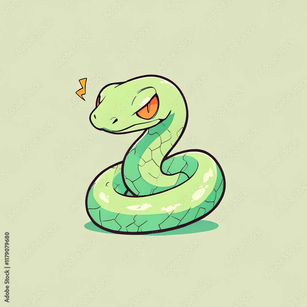 Fototapeta premium Cute Angry Green Snake Illustration
