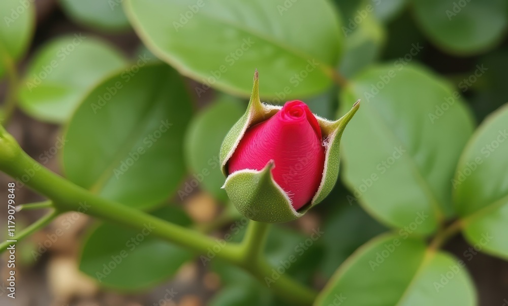 Close-up of a vibrant red rosebud Close-up of a vibrant red rosebud