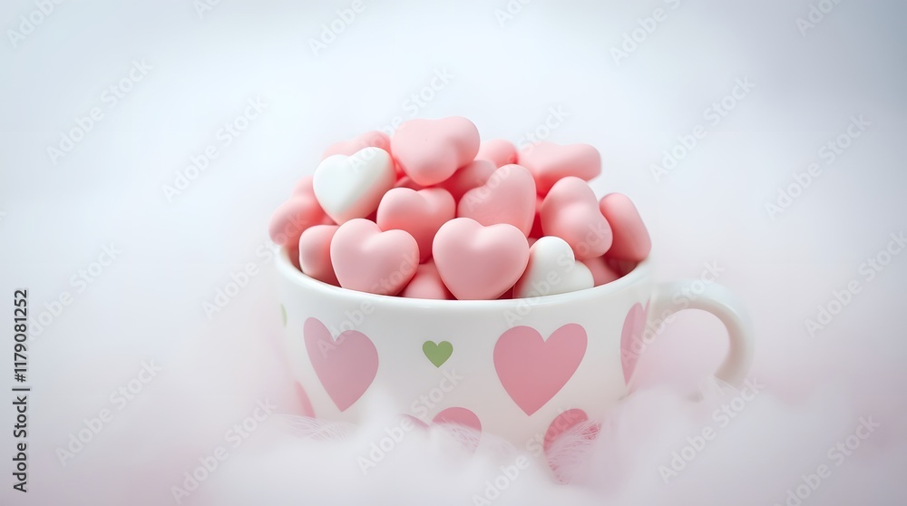 Sweet Pink Heart Candies in a Romantic Mug: Gentle Pastel Aesthetic Sweet Pink Heart Candies in a Romantic Mug: Gentle Pastel Aesthetic