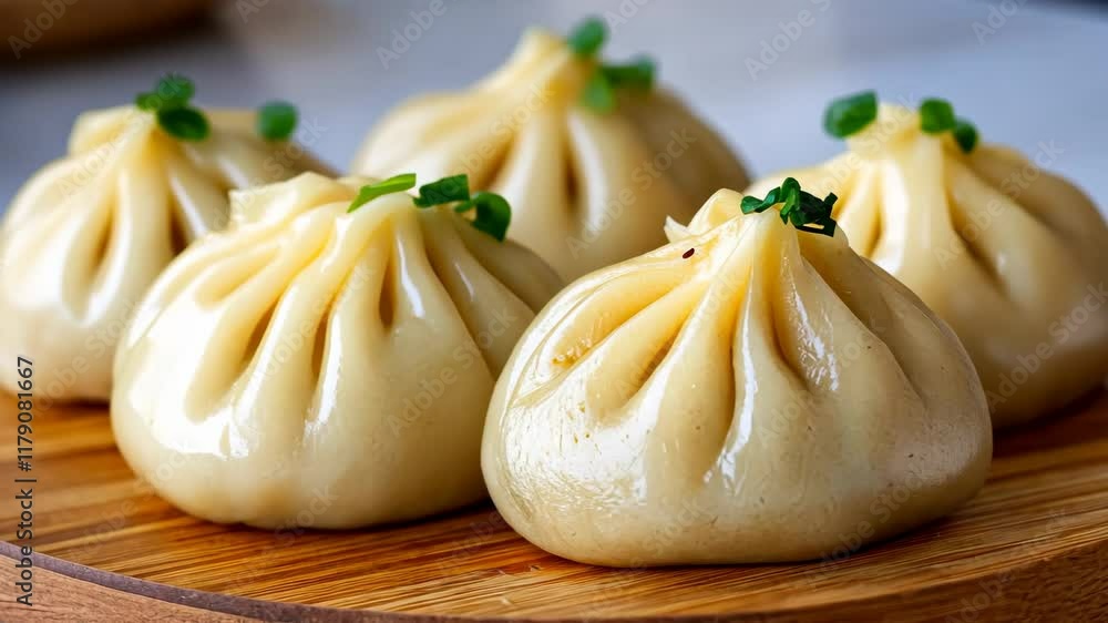 Plate of dumplings with parsley on top. The dumplings are white and look delicious Plate of dumplings with parsley on top. The dumplings are white and look delicious