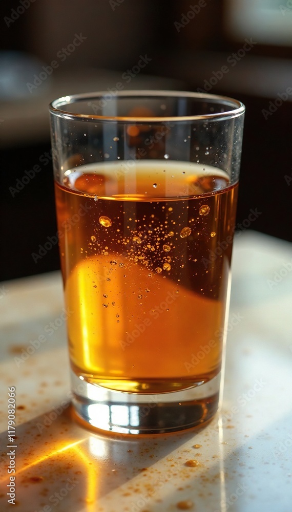 Glass napoleon filled with amber liquid on a marble surface, amber, glass, napoleon Glass napoleon filled with amber liquid on a marble surface, amber, glass, napoleon