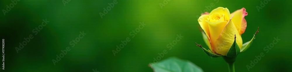 Lush green leaves enveloping a delicate yellow rose bud, flower, nature Lush green leaves enveloping a delicate yellow rose bud, flower, nature
