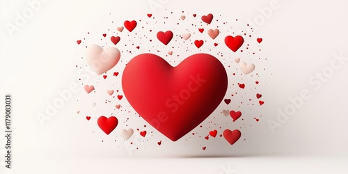 Large red heart surrounded by smaller hearts showcasing love and affection