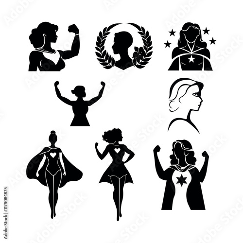 Black Silhouette Icons of Super Strong Women Bandel template