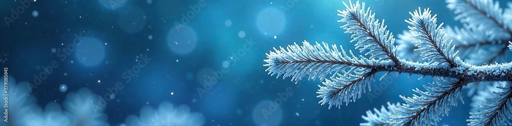 Frosty silver tree branches on blue background, holiday, christmas Frosty silver tree branches on blue background, holiday, christmas