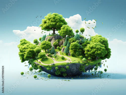 Superb 3D illustration3D cartoon3D realistic 3D icon 3d floating landscape with nature element