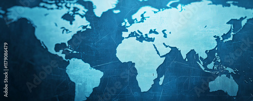 World map illustration with blue background, ideal for global themes