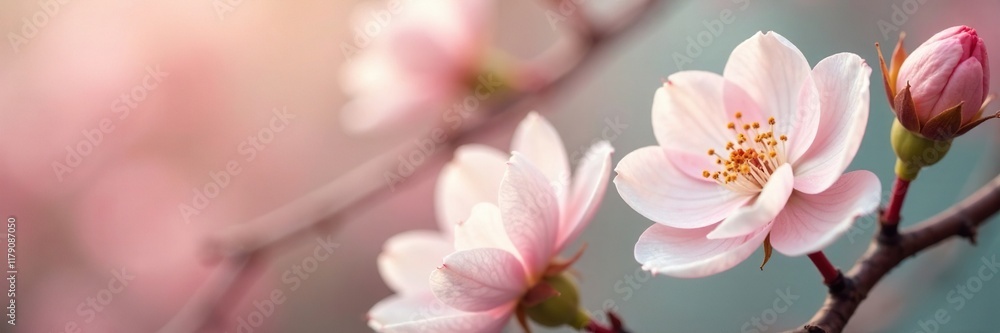 Delicate white blooms against pale pink petals, flowers, blossom, garden Delicate white blooms against pale pink petals, flowers, blossom, garden