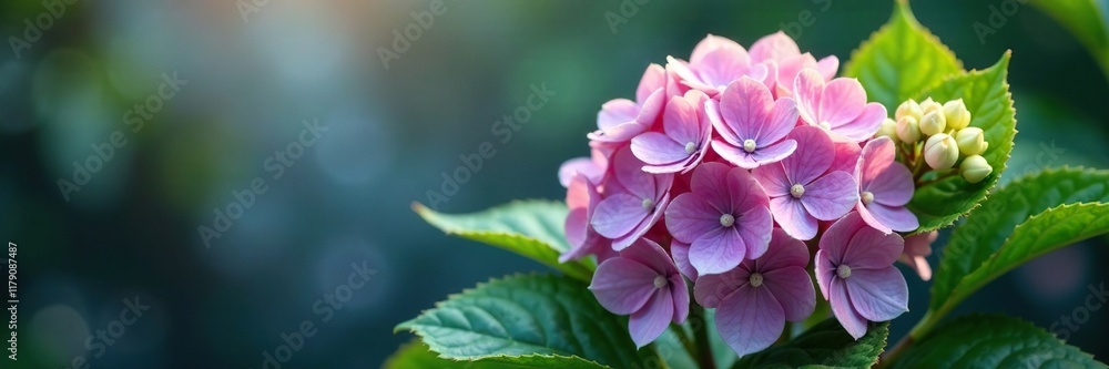 Obraz premium Partially open hydrangea flowers revealing complete buds, partial, buds, blossoms