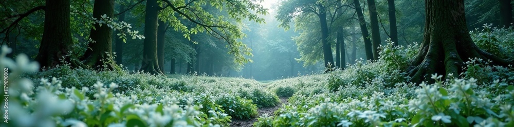 Obraz premium Dense grass forest covered with pristine snowfall, greenery, calm atmosphere