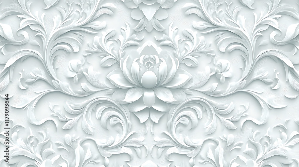 White 3D floral pattern, embossed design, elegant texture, seamless background. White 3D floral pattern, embossed design, elegant texture, seamless background.