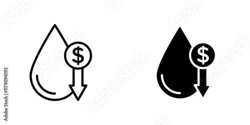 Crude oil barrel price falling down icons vector graphic pack