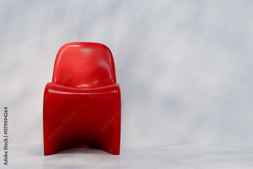 Front view of modern red chair in minimalist setting