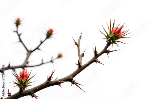 Prickly branches isolated on white background, sharp thorns, spikes, wild, textures