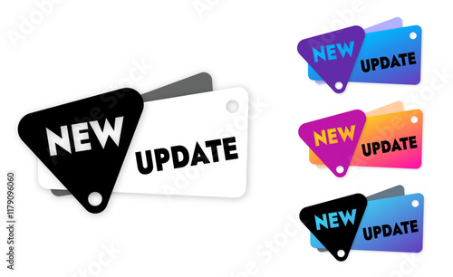 a set of vector multi-colored new update stickers in different gradient options