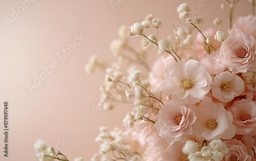 Delicate pink roses and baby's breath bouquet.