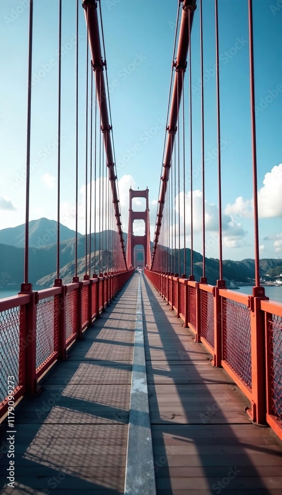 Obraz premium Steel cable railings stretching across the bridge's midpoint, bridge, steel