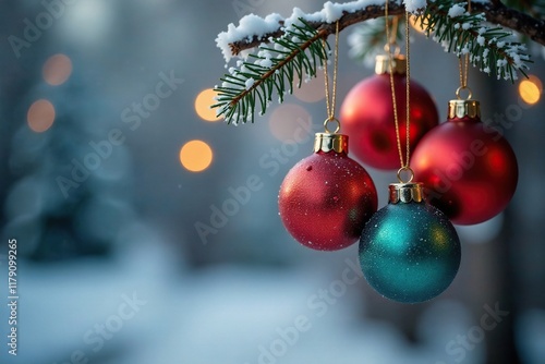 Wallpaper Mural Sparkling Christmas ornaments on a bare branch, sparkling, holiday decoration Torontodigital.ca