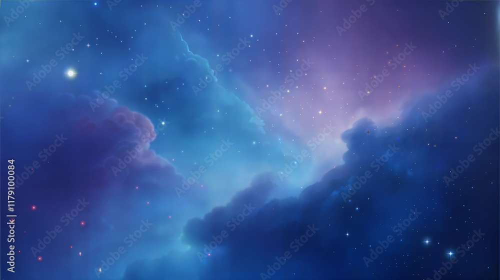 Cosmic scene featuring a nebula with deep blue and purple hues Cosmic scene featuring a nebula with deep blue and purple hues