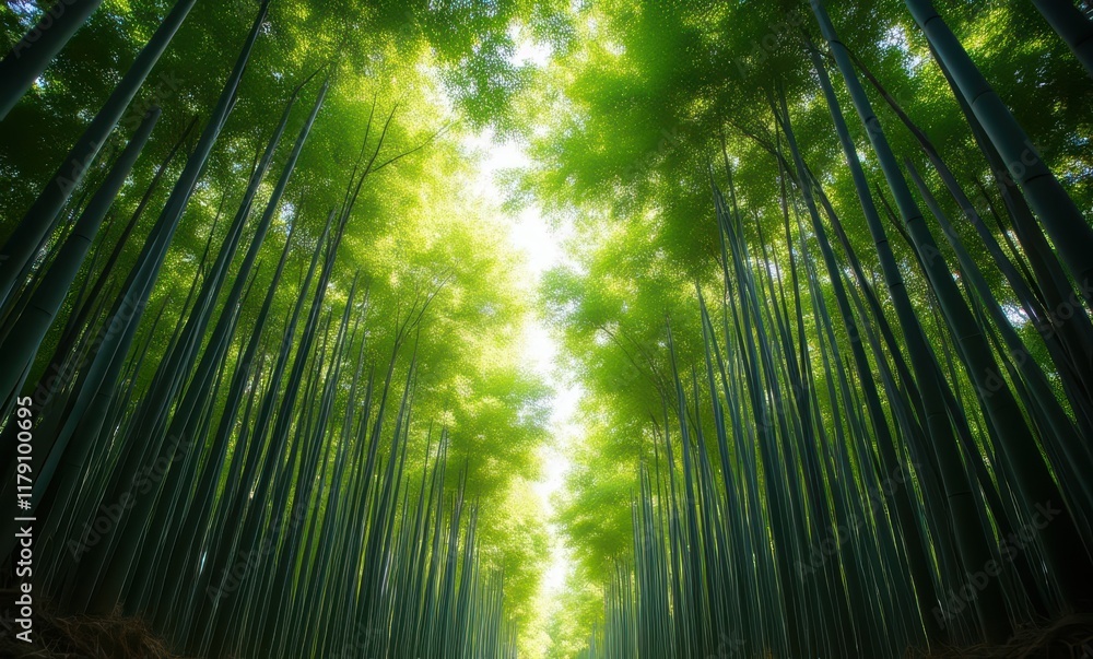 Lush green bamboo forest in sunlight Lush green bamboo forest in sunlight