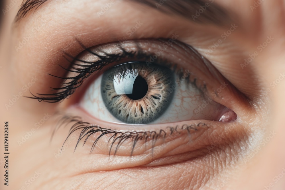 Fototapeta premium Extreme close up of beautiful green eye showcasing intricate details of iris, eyelashes, and surrounding skin