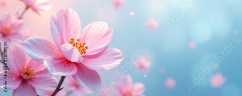Pastel colors blend in a dreamy, abstract blossom shape, blossom, soft, light blue