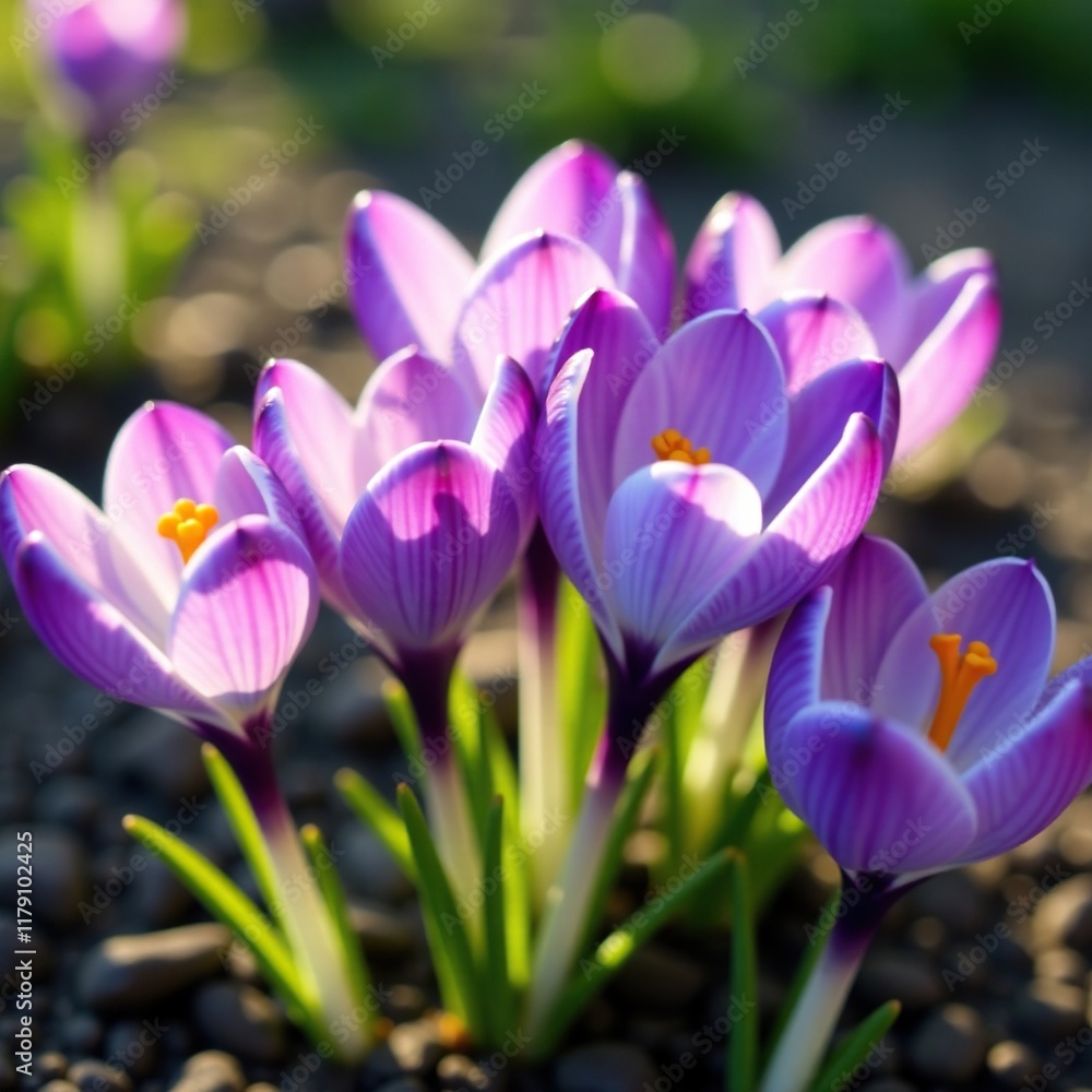 Soft petals of purple crocus flowers unfolding in the garden, garden scene, garden, wildflowers Soft petals of purple crocus flowers unfolding in the garden, garden scene, garden, wildflowers