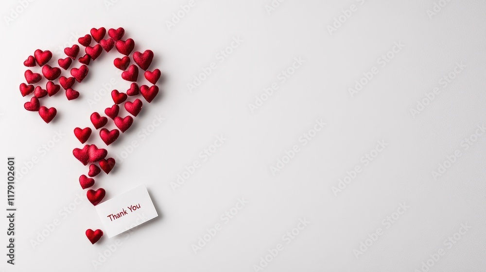 Red heart shapes forming question mark with 