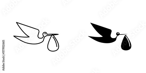 Stork with baby icons vector graphic pack