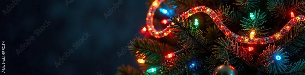 Colorful fairy lights wrapped around the trunk of a decorated Christmas tree, garlands, festive atmosphere, Fairy lights Colorful fairy lights wrapped around the trunk of a decorated Christmas tree, garlands, festive atmosphere, Fairy lights