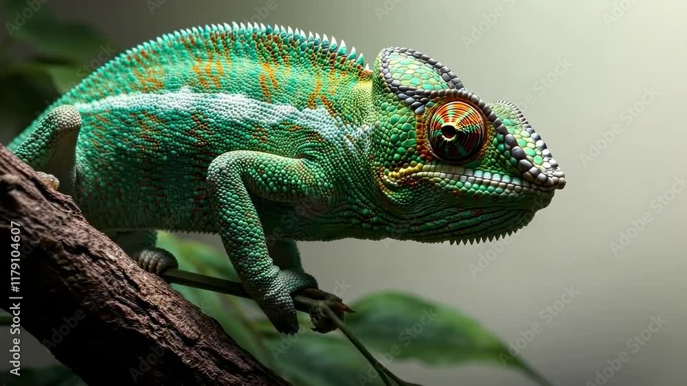 Chameleon gracefully navigating branches in natural habitat Chameleon gracefully navigating branches in natural habitat