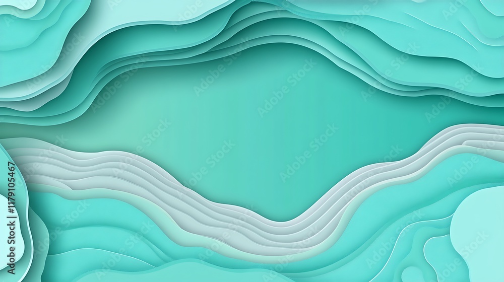 Obraz premium Abstract Teal Wave Papercut Design Background