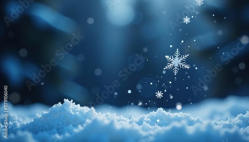 Delicate snowflakes fall gently on a dark winter background, gentle, frosty, snowflakes