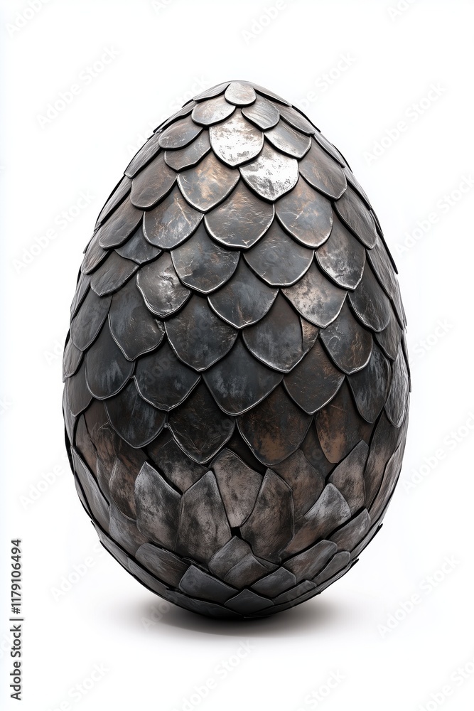 Titanium dragon scales egg isolated on white background. Concept for Fantasy, Gaming element Titanium dragon scales egg isolated on white background. Concept for Fantasy, Gaming element
