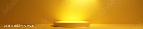 Modern gold background with empty podium and shining spotlight on it, gold, minimalist, shiny