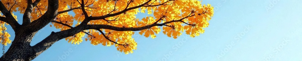 Ancient Ginkgo tree branches spread against a clear blue sky, sky, peaceful, scenery Ancient Ginkgo tree branches spread against a clear blue sky, sky, peaceful, scenery