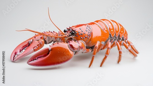 A photostock of a lobster with intricate details and vibrant red shell, isolated on a bright white background, perfect for seafood designs. High Quality photo