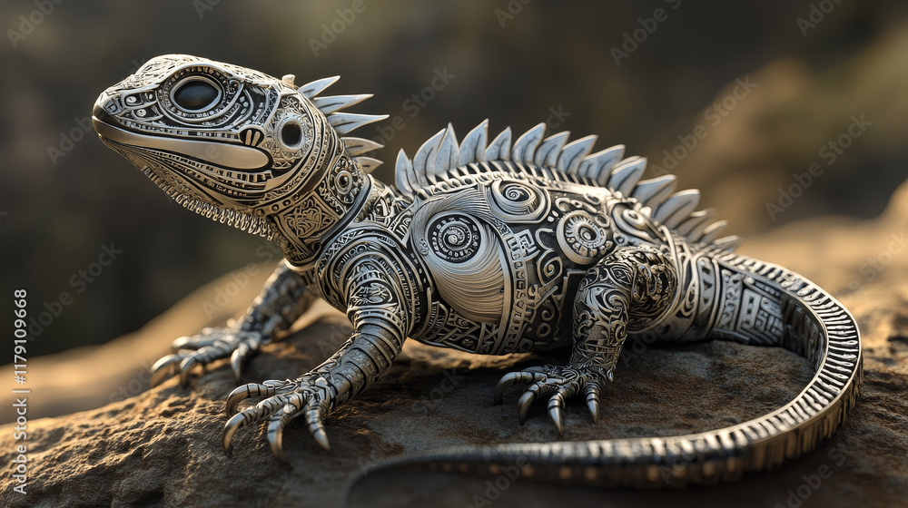 Lizard Mayan Aztec totem symbol of regeneration, resilience, agility, renewal and adaptability. Isolated vector sign adorned with intricate patterns, embodies spiritual connection and cosmic balance Lizard Mayan Aztec totem symbol of regeneration, resilience, agility, renewal and adaptability. Isolated vector sign adorned with intricate patterns, embodies spiritual connection and cosmic balance
