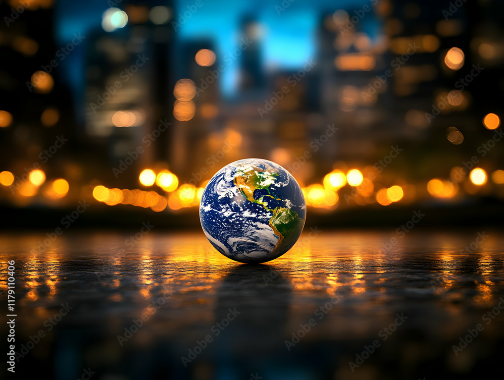 Earth Globe 3D Render Night Cityscape Earth Globe 3D Render Night Cityscape