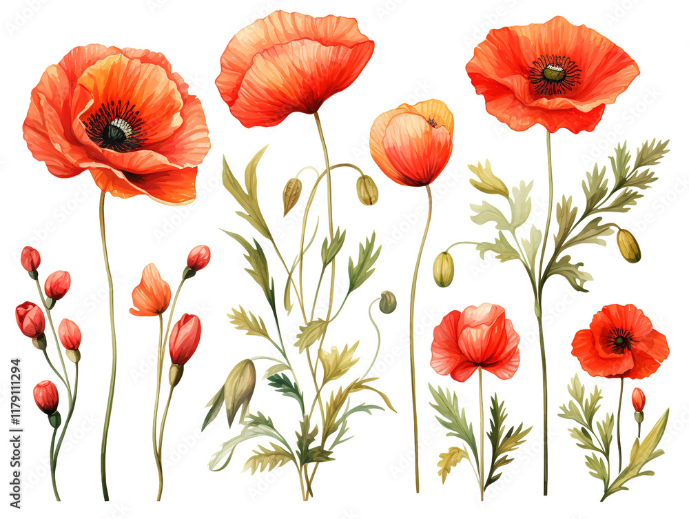 Fototapeta premium Amazing Creative botanical illustration of poppies on white background